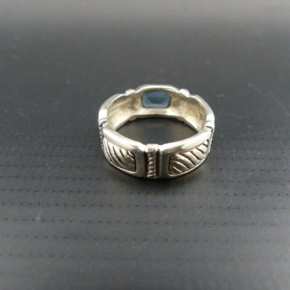 Beautiful Blue Topaz Sterling Silver Ring FANCY SHANK ring sz 7 1/4 Sz 7.25 - Picture 5 of 7